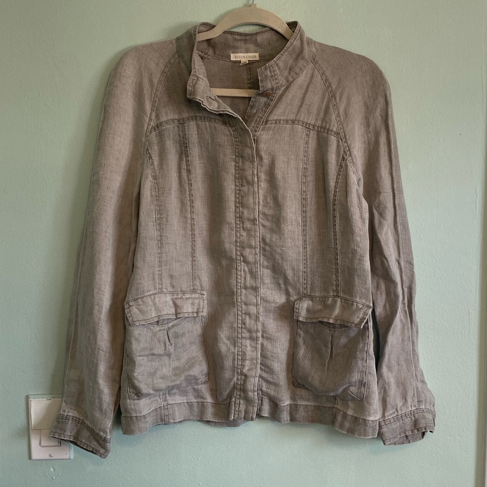 Eileen Fisher Linen Button Up Light Weight With Pockets Size S